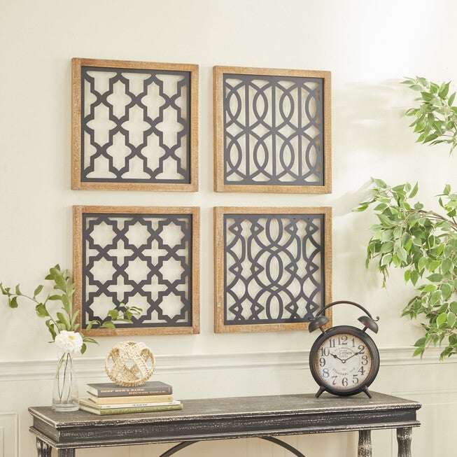Set Of 4 Black Wood Contemporary Wall Decor, , alternate image number null