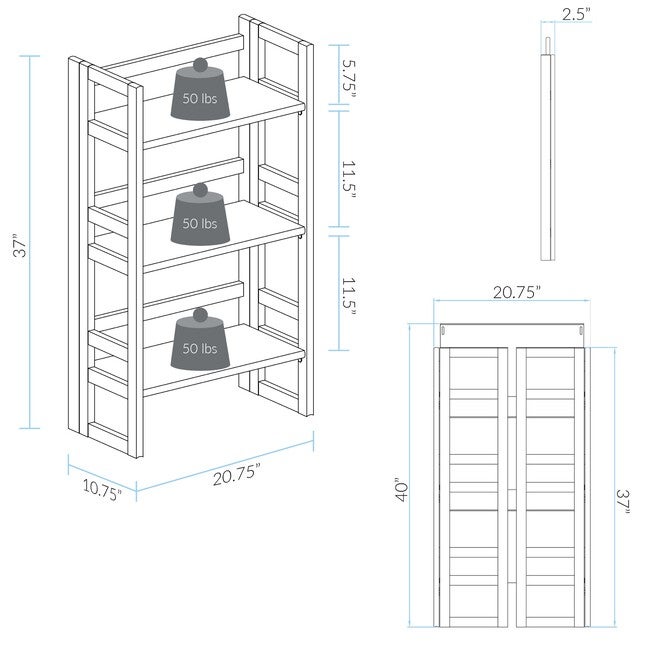 3-Shelf Folding Student Bookcase 20.75 inches Wide-Espresso, , alternate image number null