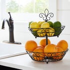 Scroll 2-Tier Fruit Basket, BLACK, hi-res image number null