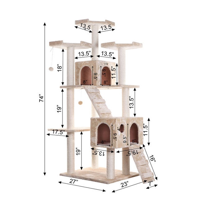 Multi-Level 74 inches Real Wood Cat Tree Play Furniture With Sratchhing Posts, Large Playforms, , alternate image number null
