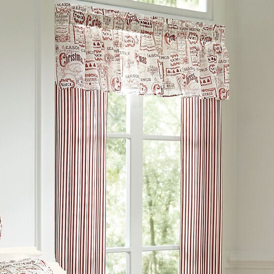 Vintage Christmas Panel Set with Tiebacks, IVORY RED