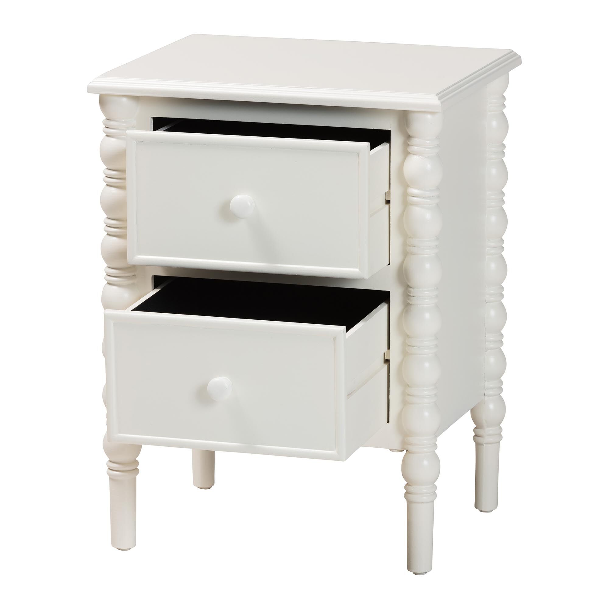 Malinda Classic White Wood 2-Drawer End Table with Spindle Legs, WHITE, alternate image number 3