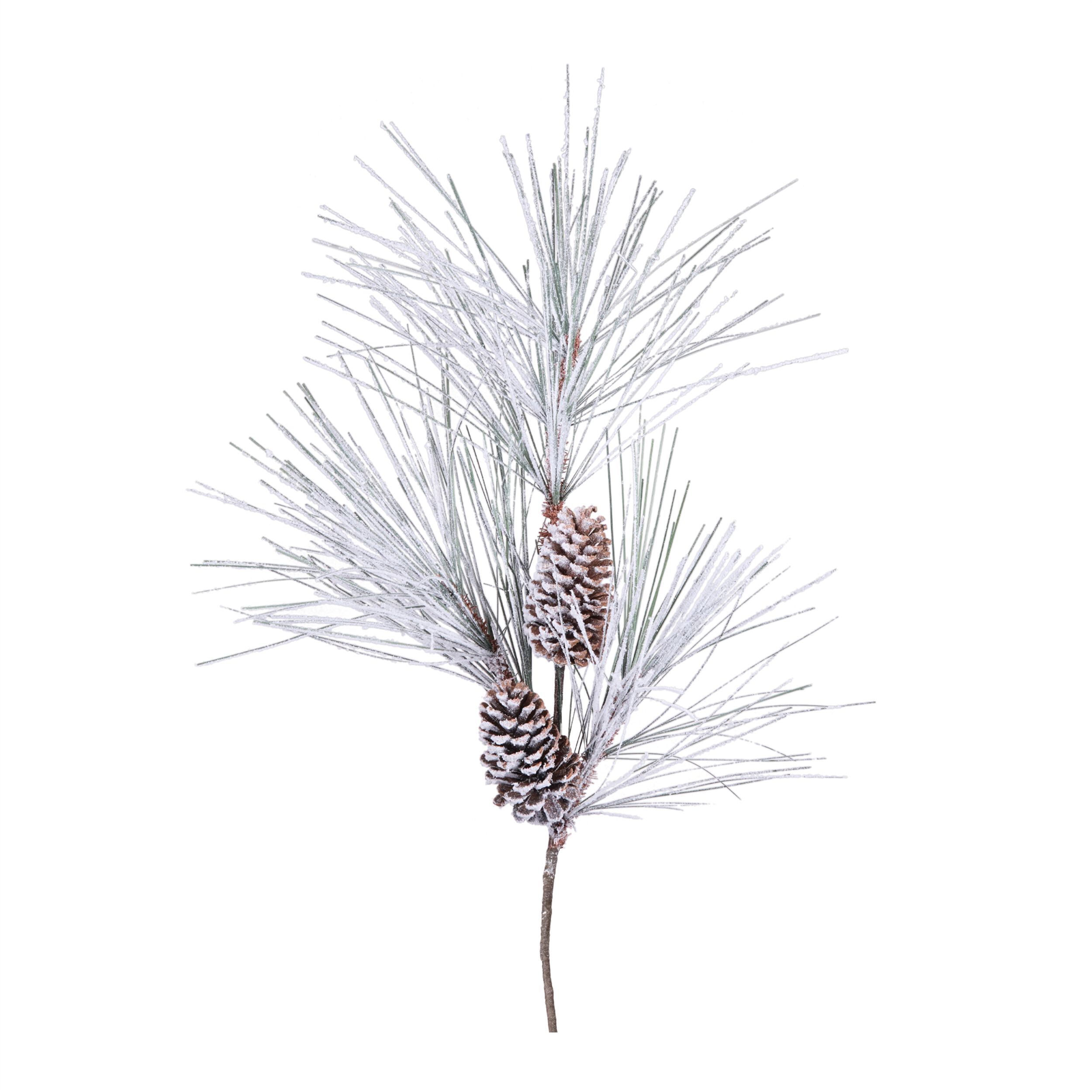 Flocked Long Needle Pine Spray (Set of 4), WHITE GREEN BROWN, hi-res image number 0