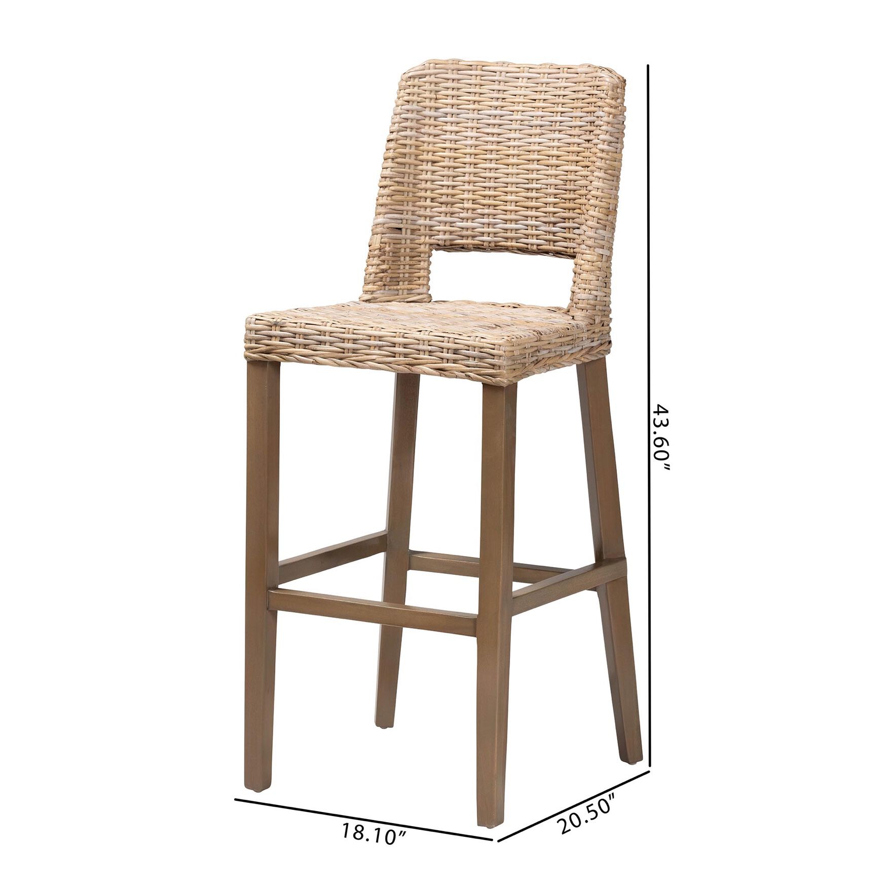 Magy Modern Bohemian Grey Kubu Rattan and Mahogany Wood Bar Stool, , alternate image number 14