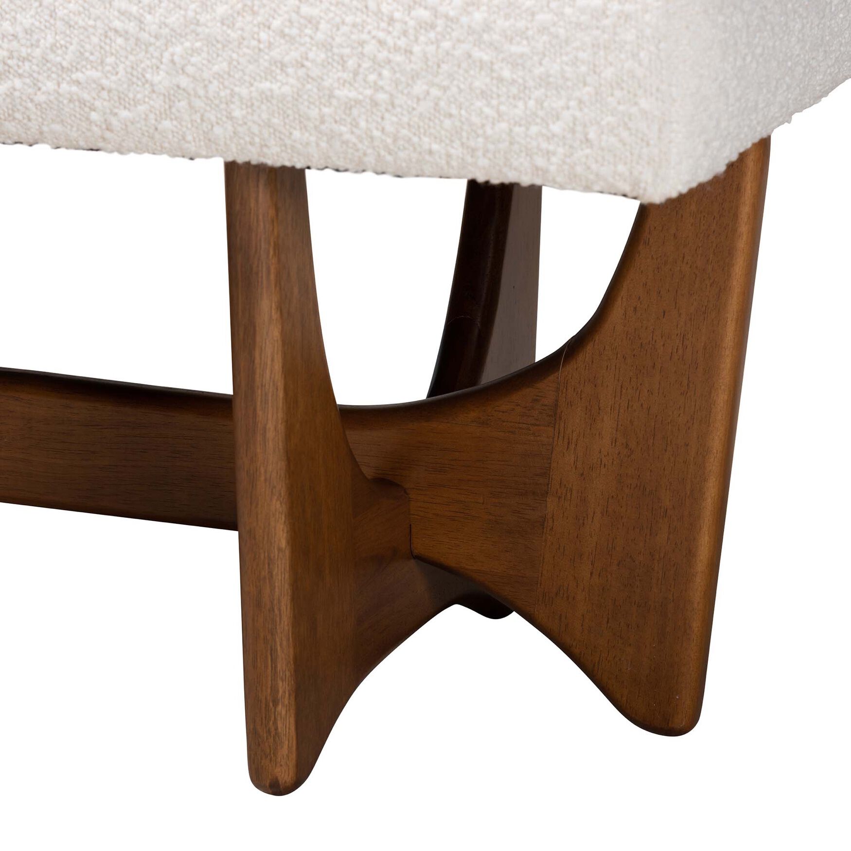 Theo Japandi Cream Boucle Fabric And Walnut Brown Finished Wood Bench, , alternate image number 3