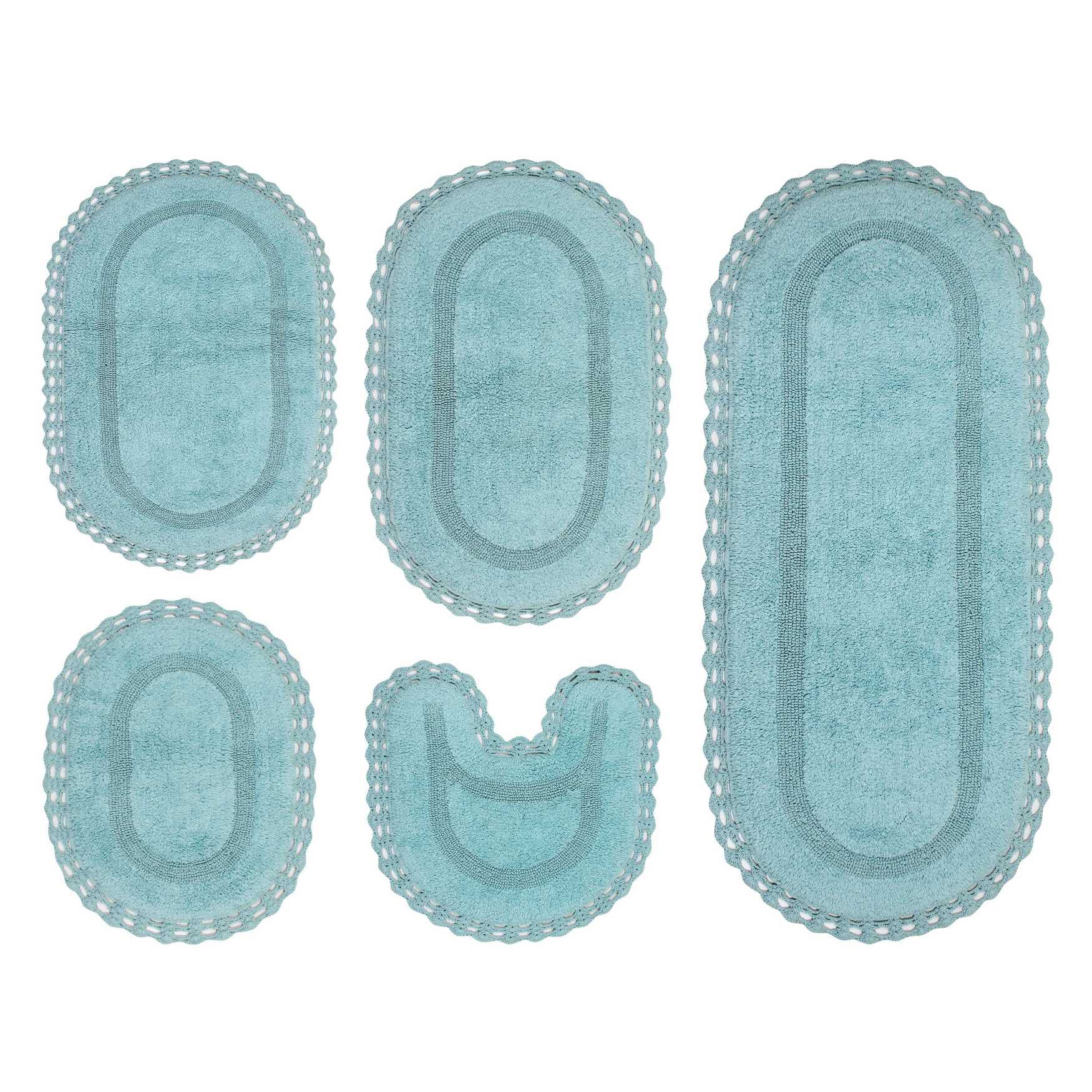 Hampton Crochet 5 Piece Bath Rug Collection, AQUA, hi-res image number 0
