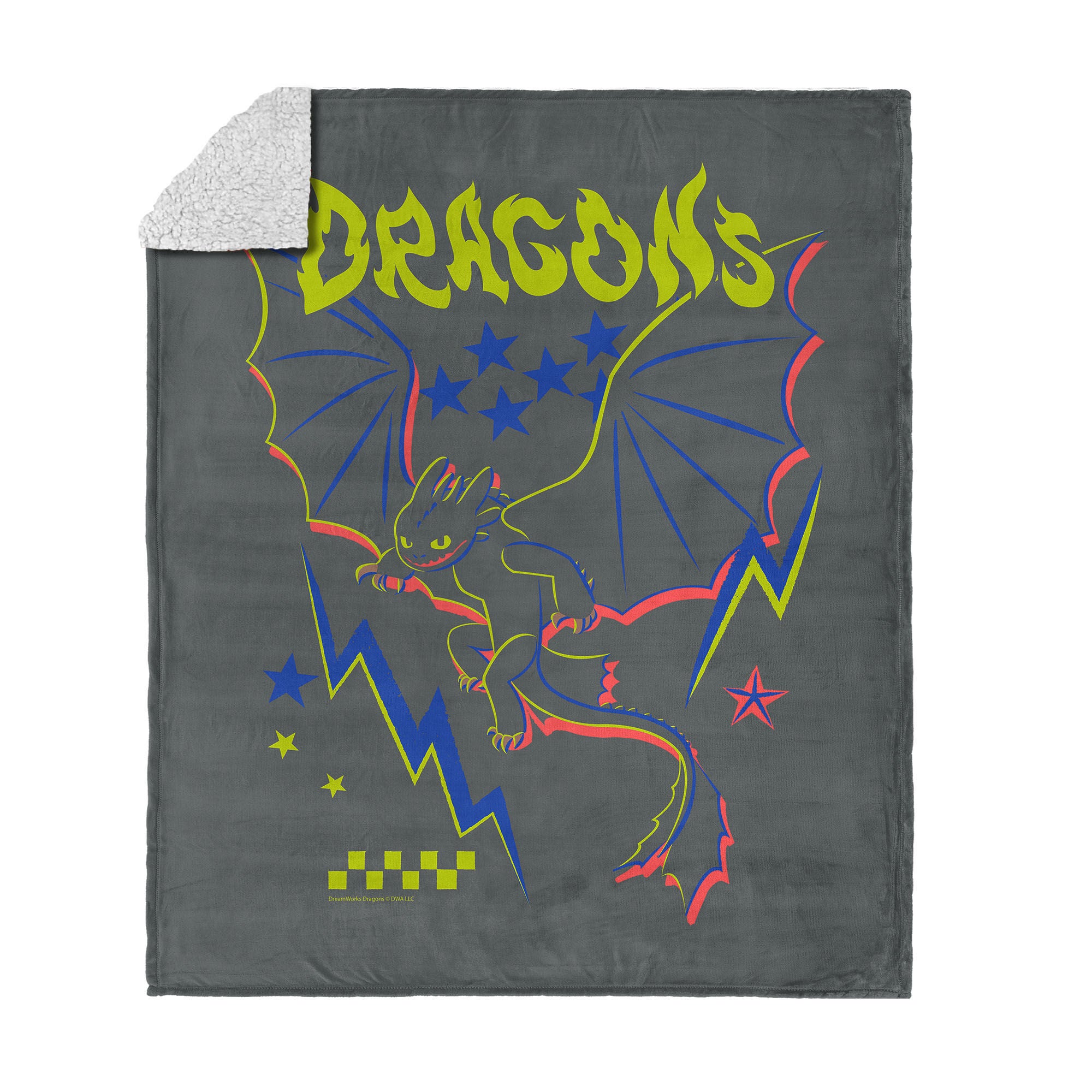 How to Train Your Dragon Neon Dragon Silk Touch Sherpa Throw Blanket 50x60 inches, GRAY, hi-res image number 0