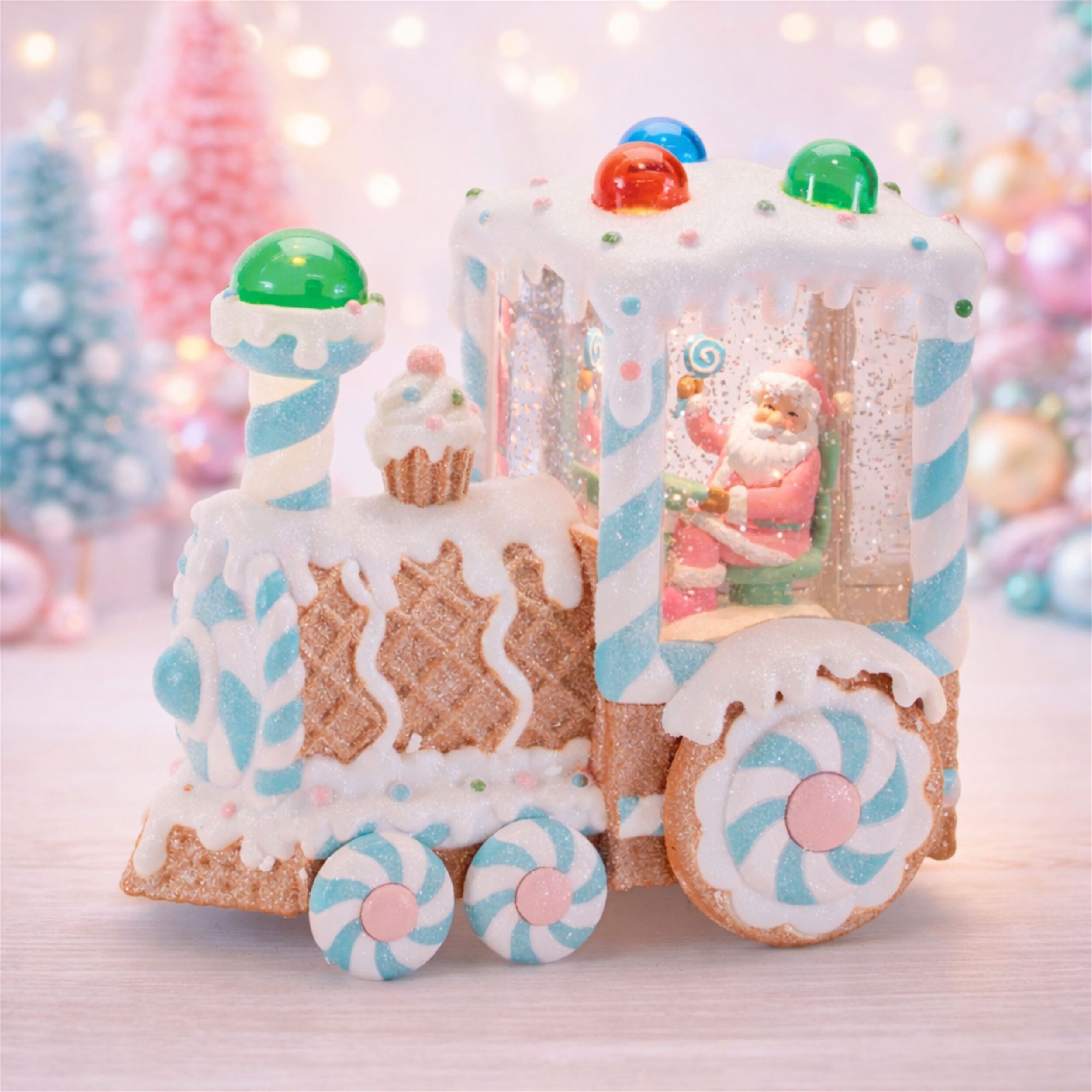 LED Santa & Gingerbread Bakery Snow Globe 7 inchesH, WHITE BROWN BLUE, alternate image number 3