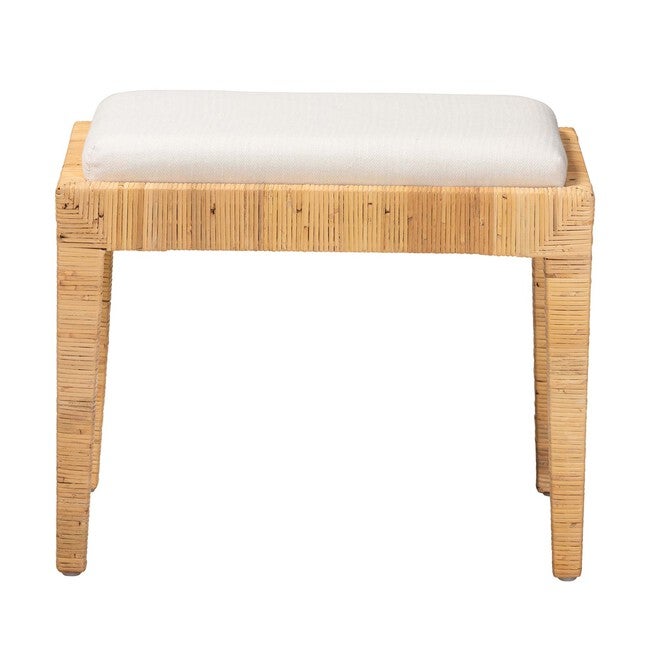 Sofia Modern Bohemian Natural Brown Rattan And Mahogany Wood Ottoman, , on-hover image number 1