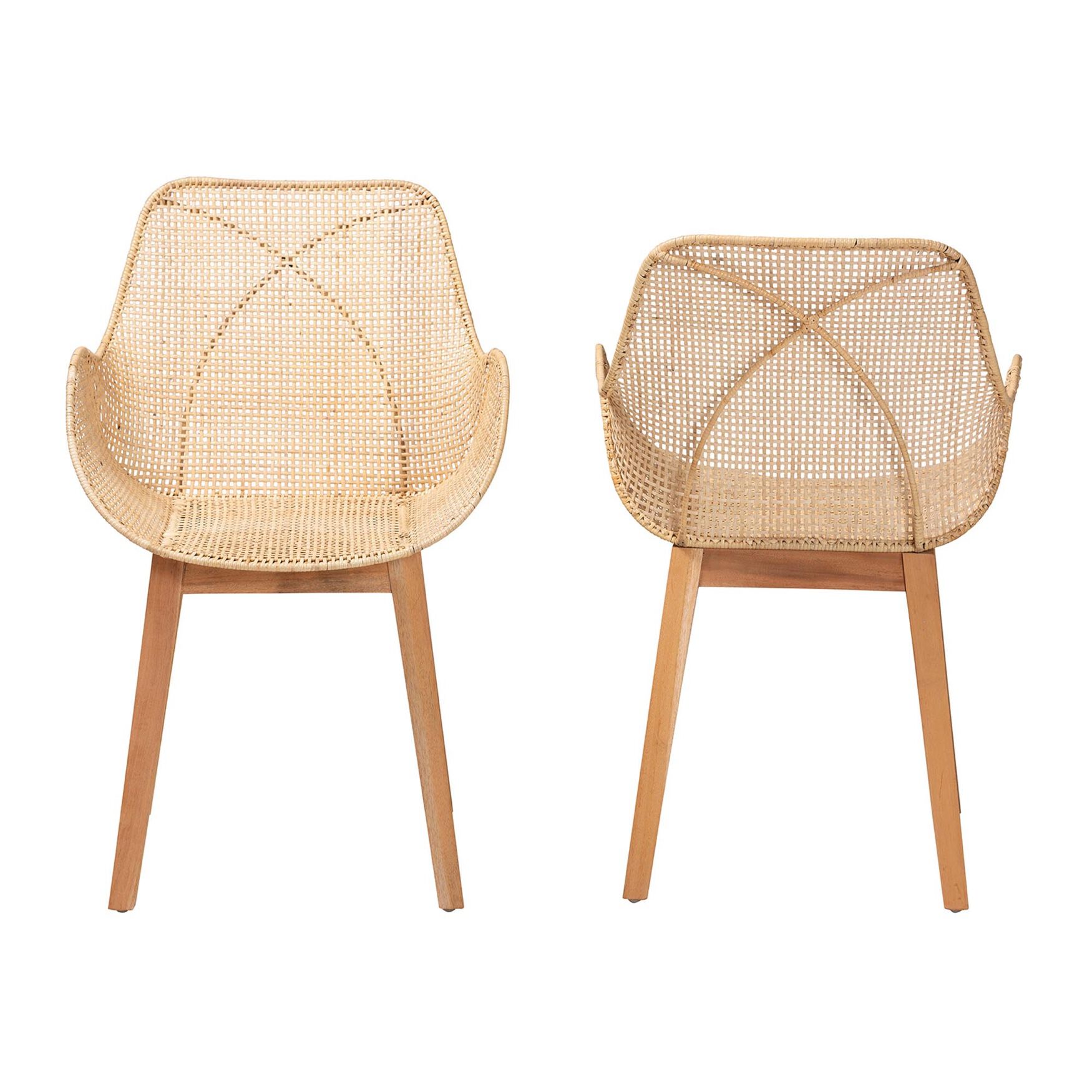 Ballerina Japandi Natural Brown Finished Mahogany Wood and Rattan 2-Piece Dining Chair Set, , on-hover image number 1