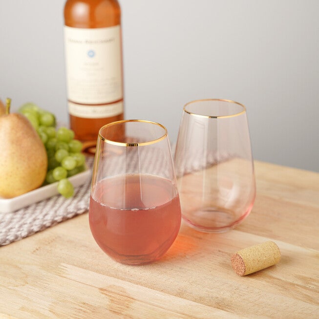 Rose Crystal Stemless Wine Glass Set, , on-hover image number null