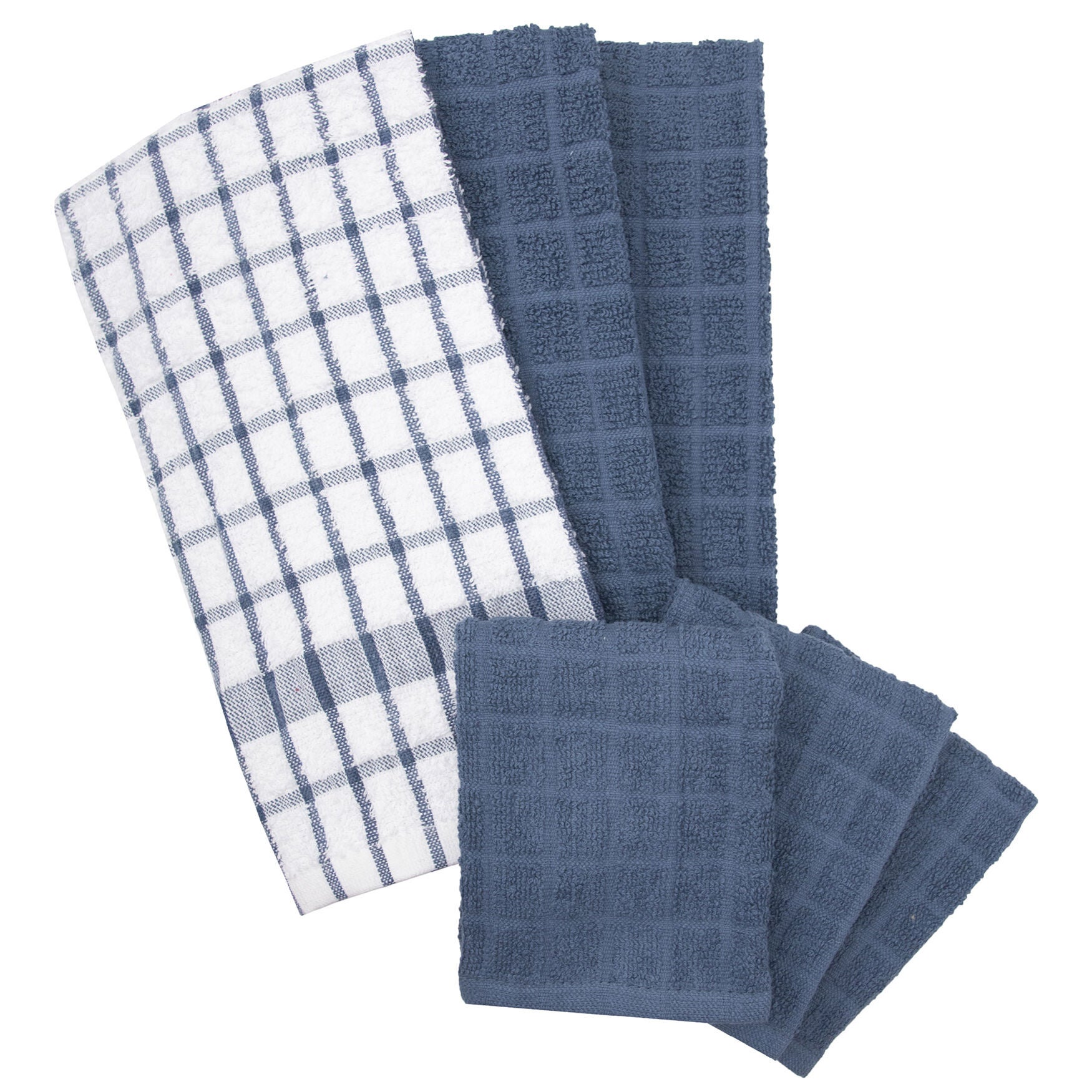 Terry Kitchen Towels And Dish Cloths, Set Of 6, FEDERAL BLUE, hi-res image number 0