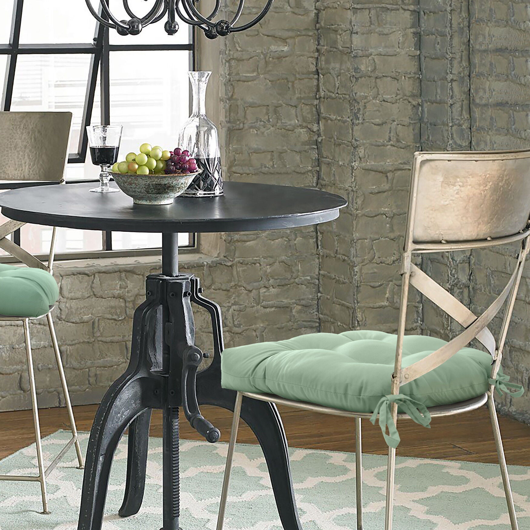 Tufted Chair Pad Pack Of 2 15 X 15, AQUA, hi-res image number 0