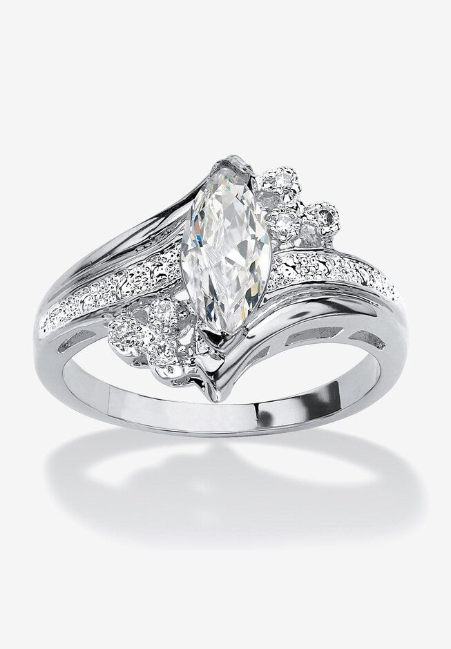 Silver Tone Marquise Cut Engagement Ring Cubic Zirconia, SILVER, hi-res image number 0