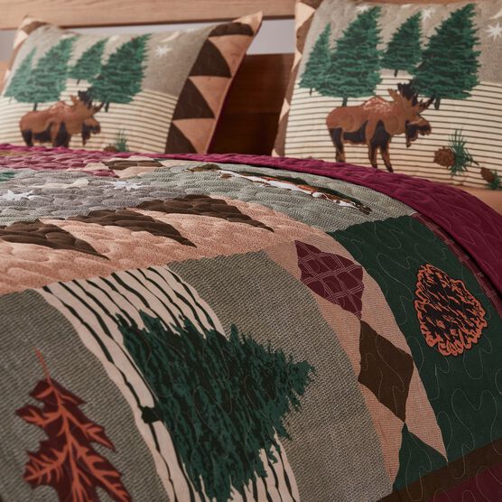 Moose Lodge Quilt And Pillow Sham Set, , on-hover image number null