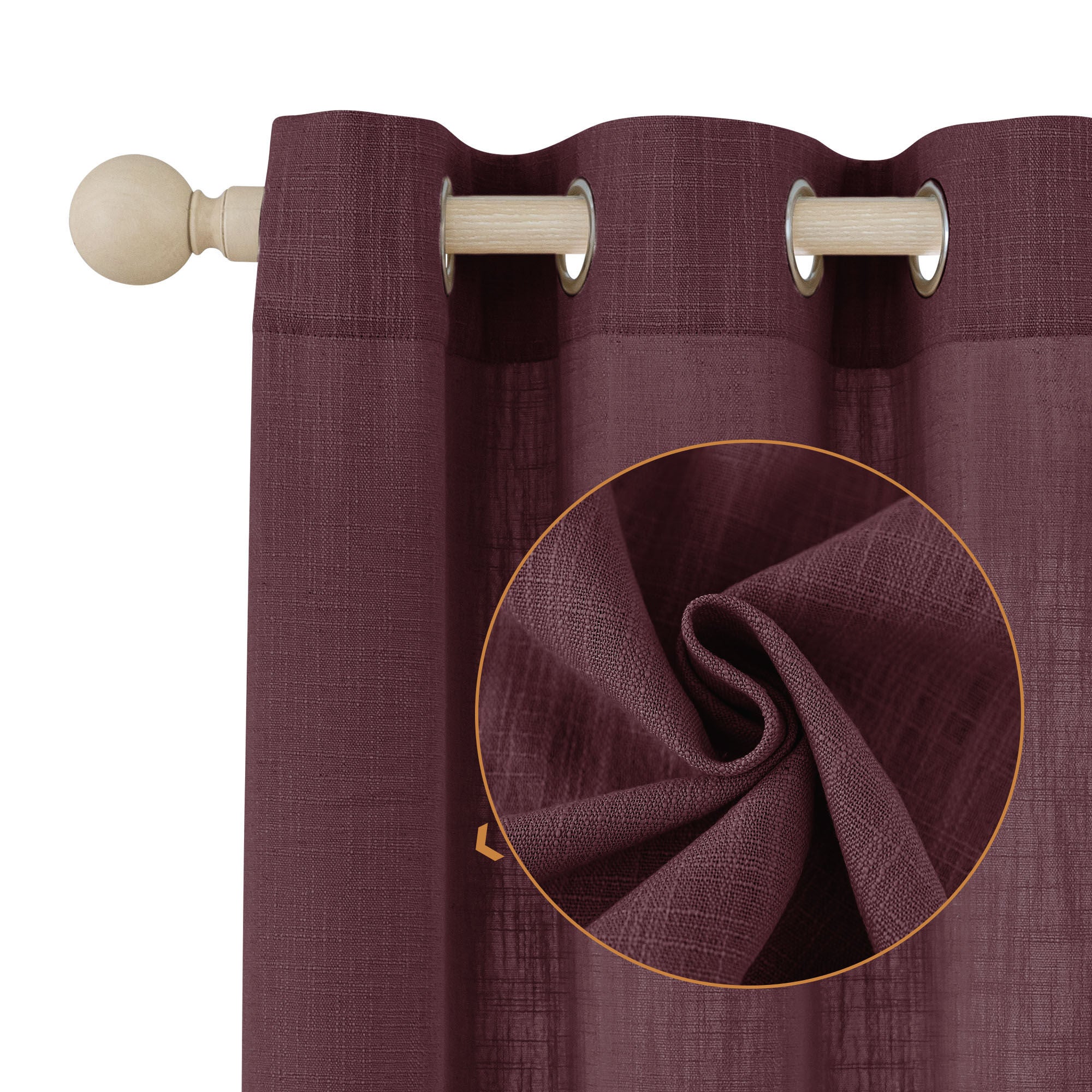 Slub Linen Texture Privacy and Light Filtering Grommet Pair, PURPLISH RED, alternate image number 1