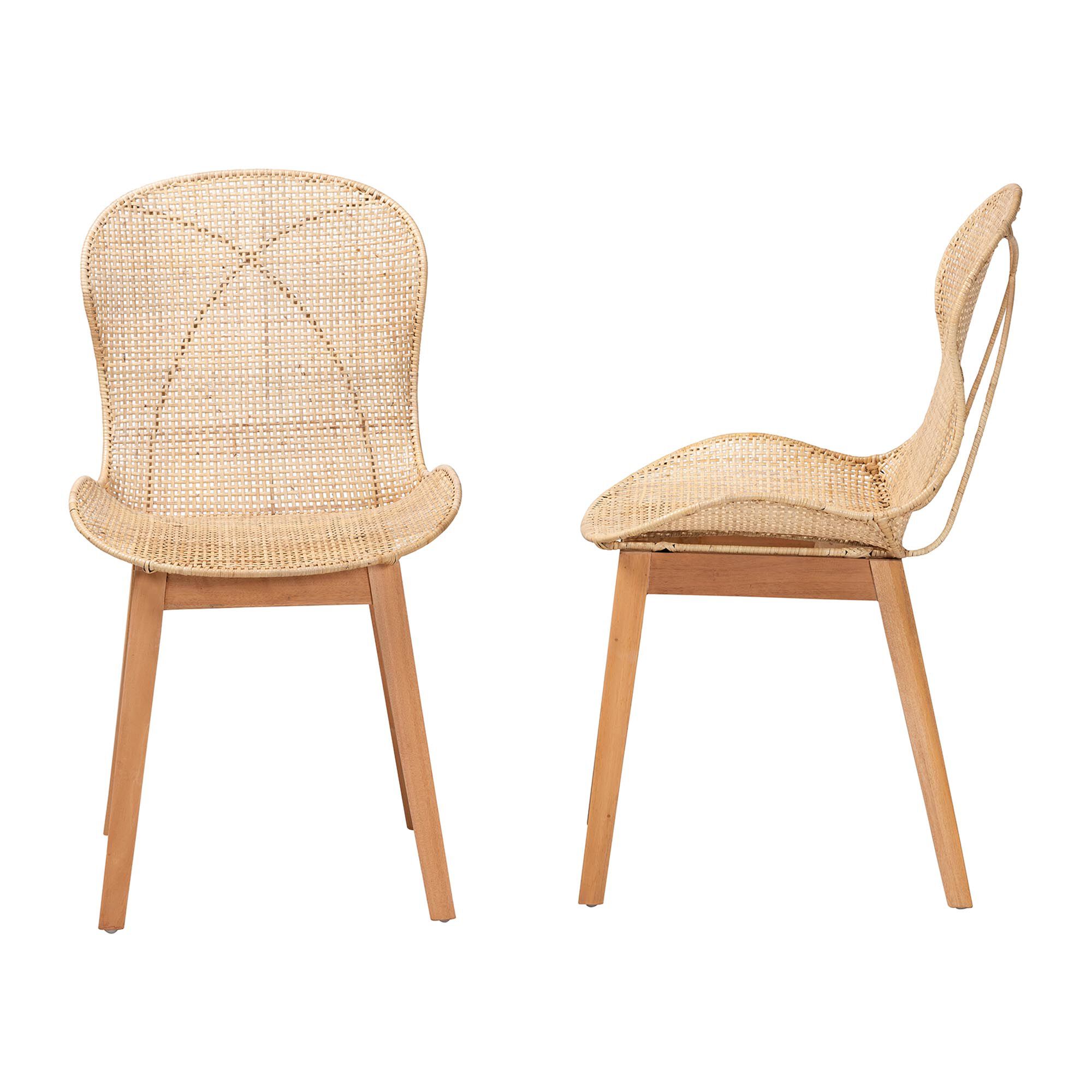 Sabelle Japandi Greywashed Rattan and Black Metal 2-Piece Dining Chair Set, NATURAL BROWN, alternate image number 4