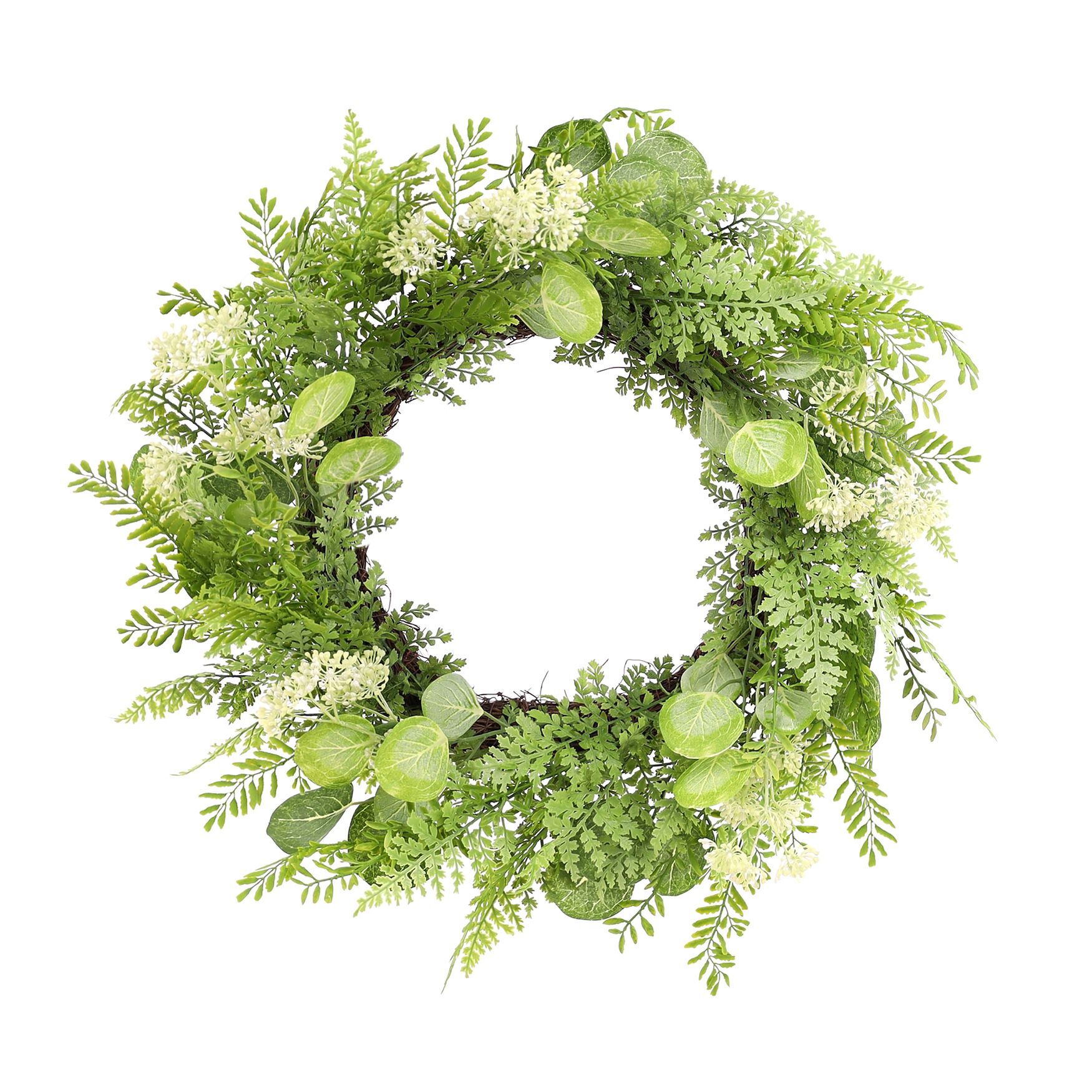 Mixed Fern Foliage Wreath 27.5 inchesD, WHITE, hi-res image number 0