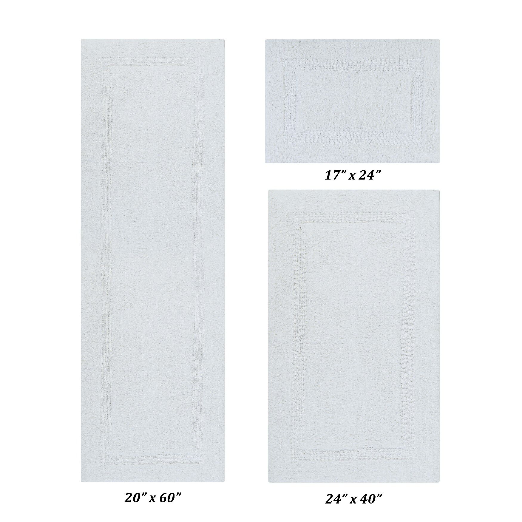 Lux Collectionis Bath Mat Rug 3 Piece Set (20 inches x 20 inches | 21 inches x 34 inches | 20 inches x 60 inches), WHITE, hi-res image number 0