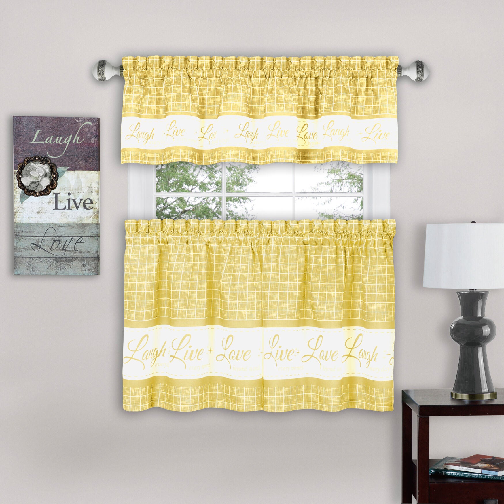 Live, Love, Laugh Window Curtain Tier Pair and Valance Set - 58x24, , alternate image number 13