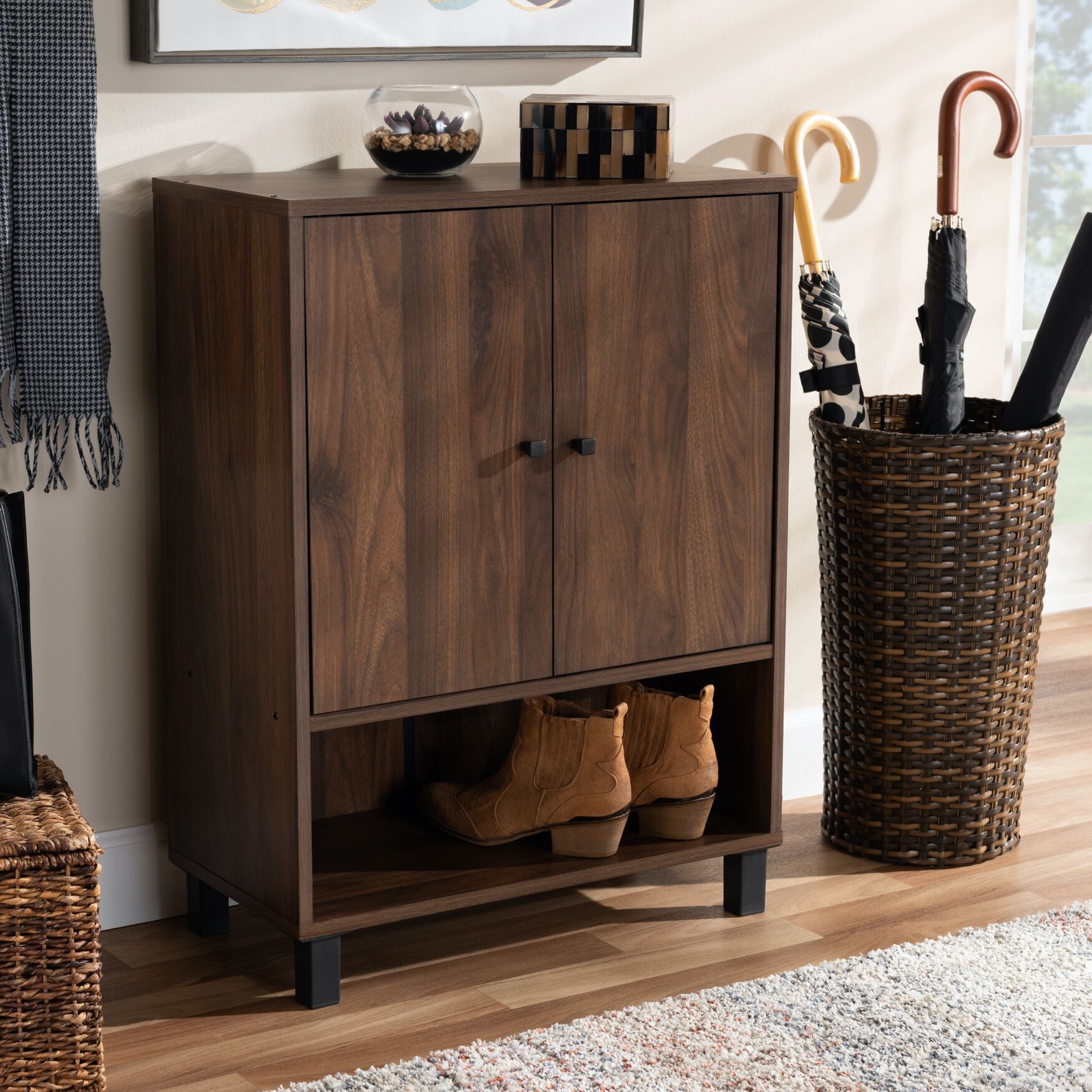 Rossin Modern and Contemporary Walnut Brown Finished 2-Door Wood Entryway Shoe Storage Cabinet, , alternate image number 12