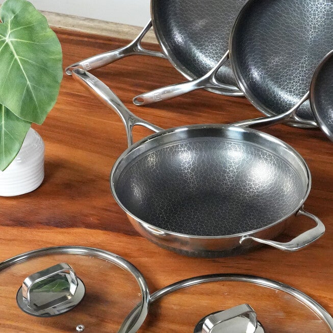 LIVWELL DiamondClad™ 12 inches Hybrid Nonstick Stainless Steel Wok Pan, Dishwasher Safe, PFOA-free – Silver/Black, SILVER, on-hover image number 1