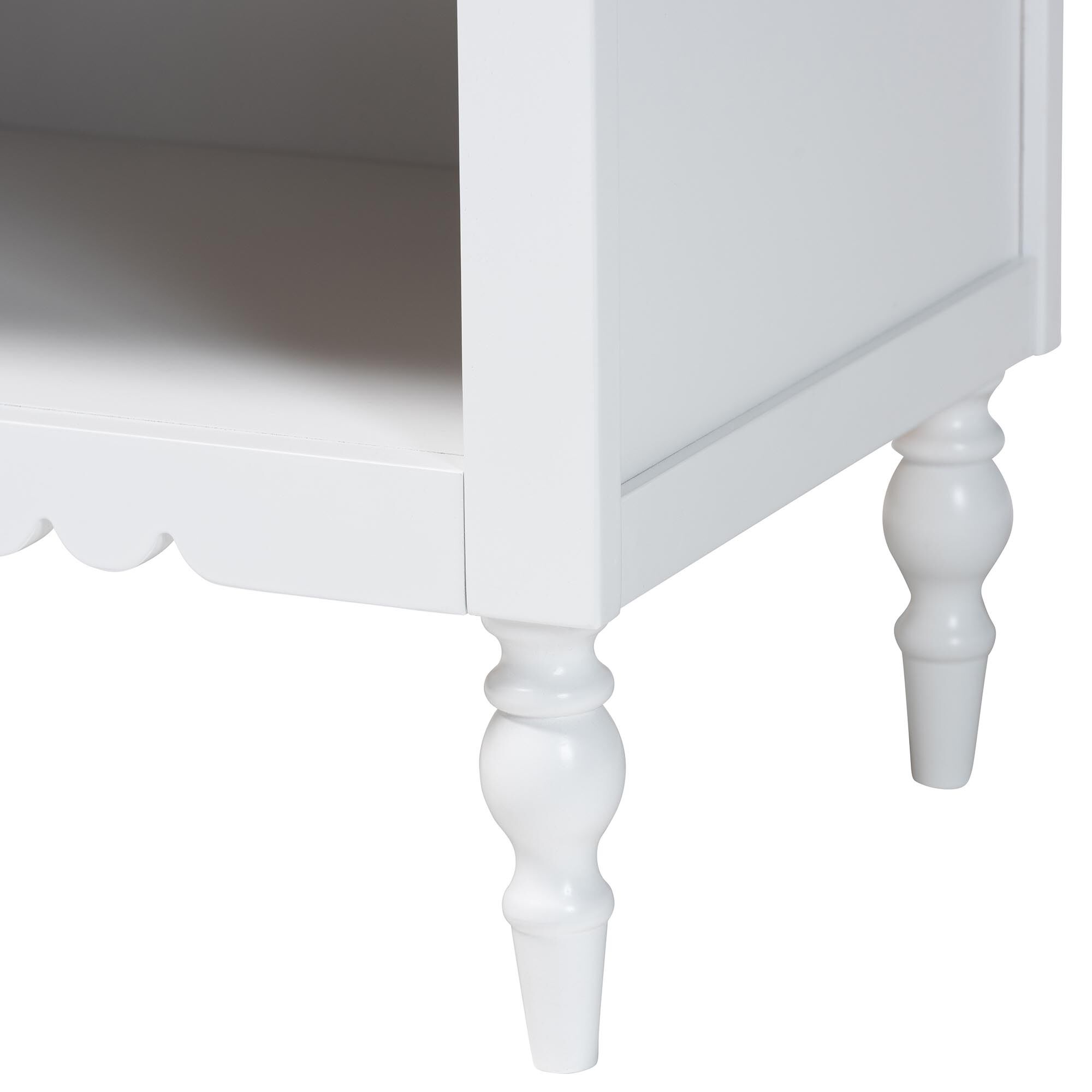 Roni Modern White Wood 1-Drawer Nightstand with Scalloped Edges, WHITE, alternate image number 6