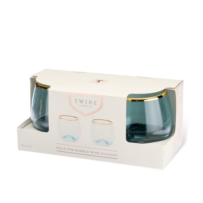 Aqua Bubble Stemless Wine Glass Set, , alternate image number null