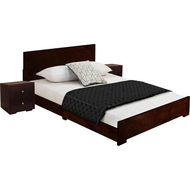 Trent Wooden Platform Bed in Black, Queen with 2 Nightstands, ESPRESSO, alternate image number 1