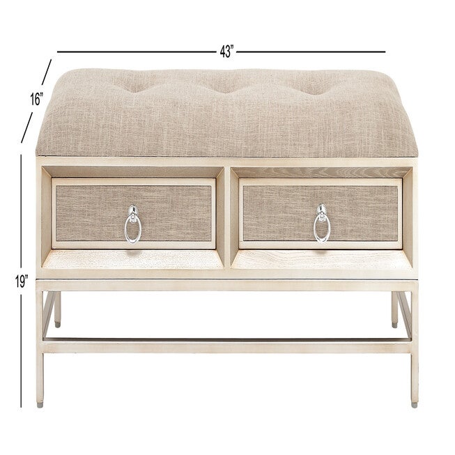 Beige Linen and Metal Contemporary Bench, 19x43x16, , alternate image number 4