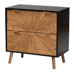 Richardson Mid-Century Transitional Two-Tone Black And Natural Brown Finished Wood 2-Drawer Storage
