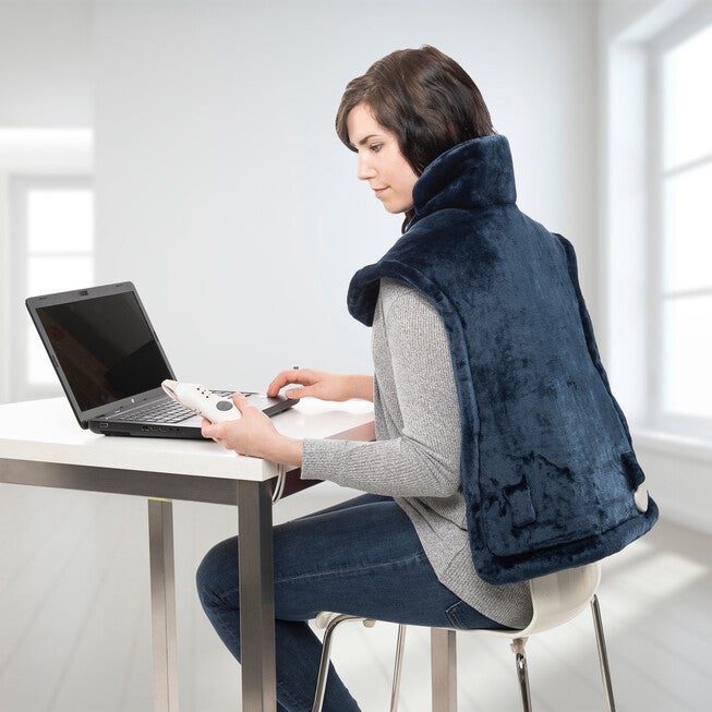 Electric Neck & Back Warmer, NAVY BLUE, hi-res image number 0