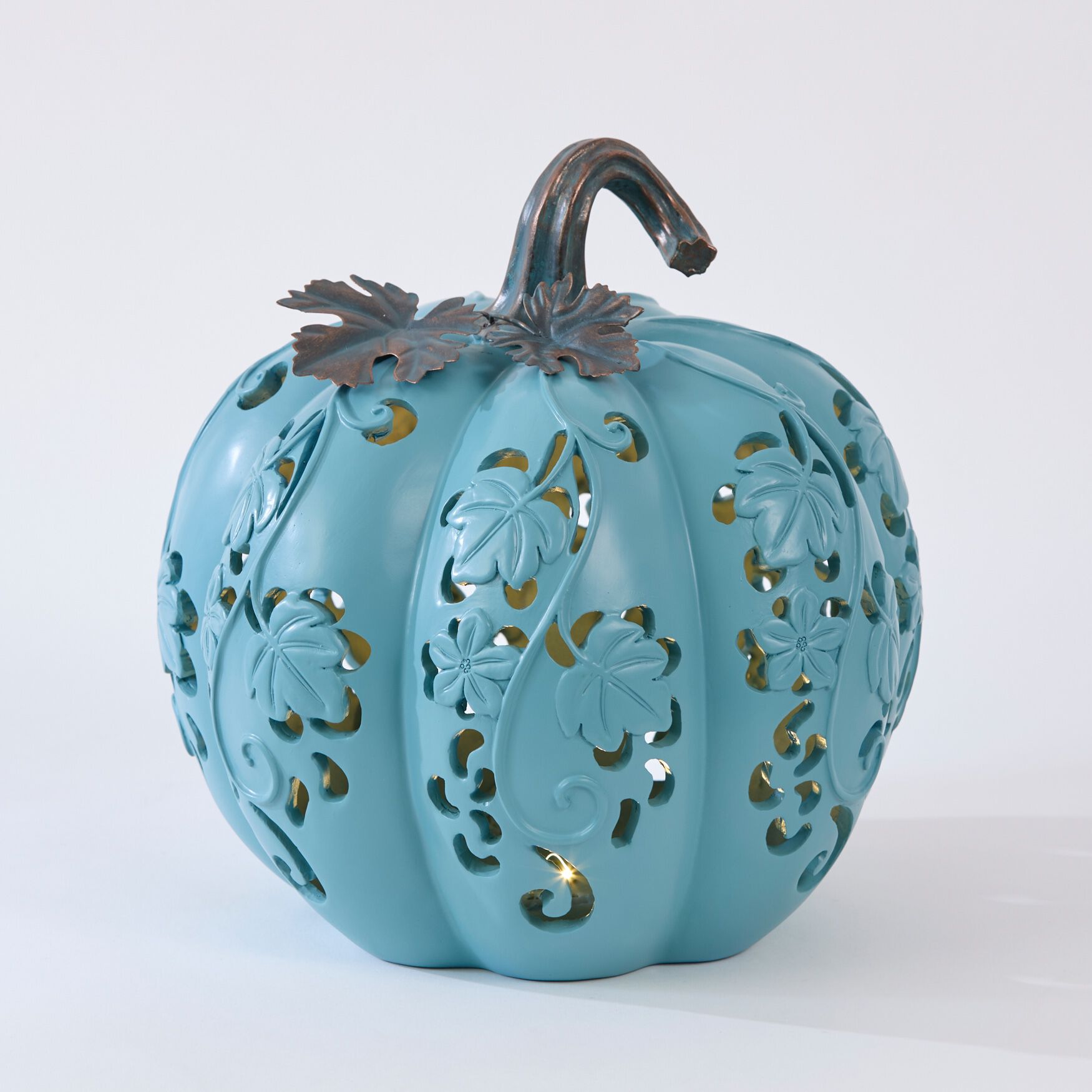 Pre-Lit Carved Resin Pumpkin, BLUE, alternate image number 3