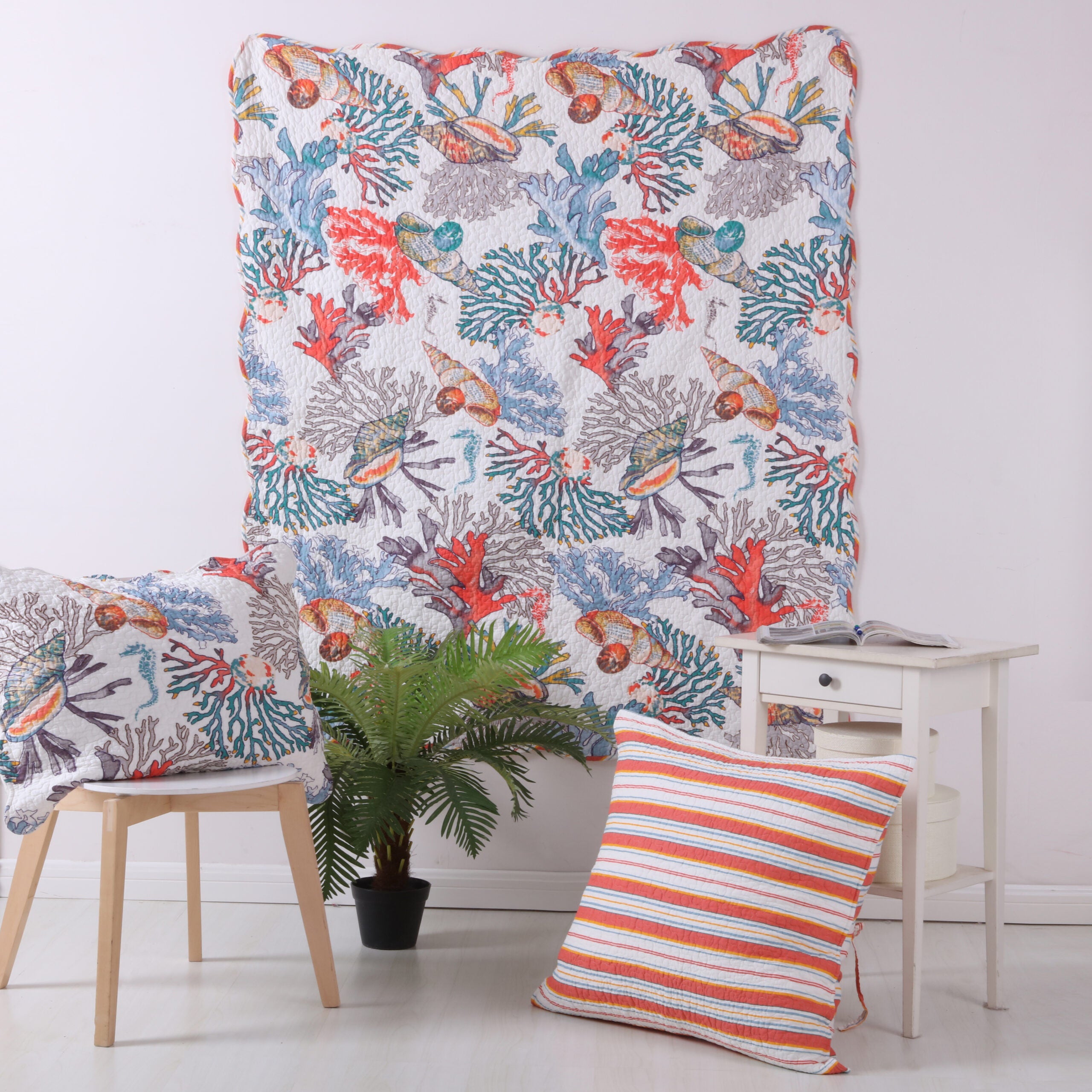 Atlantis Coral Coastal Quilted Throw Blanket, Coral, CORAL, alternate image number 2