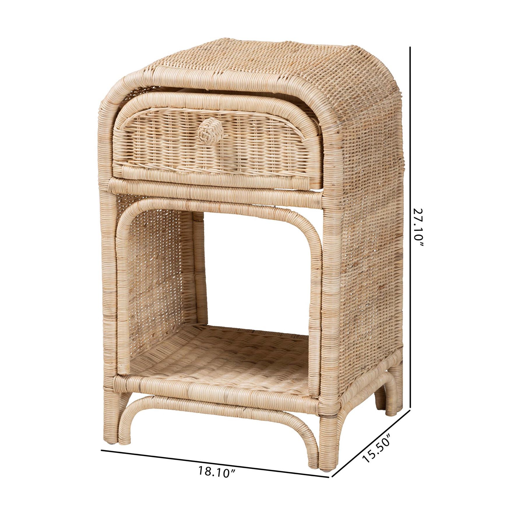Magni Modern Bohemian Natural Brown Rattan 1-Drawer Nightstand, , alternate image number 9