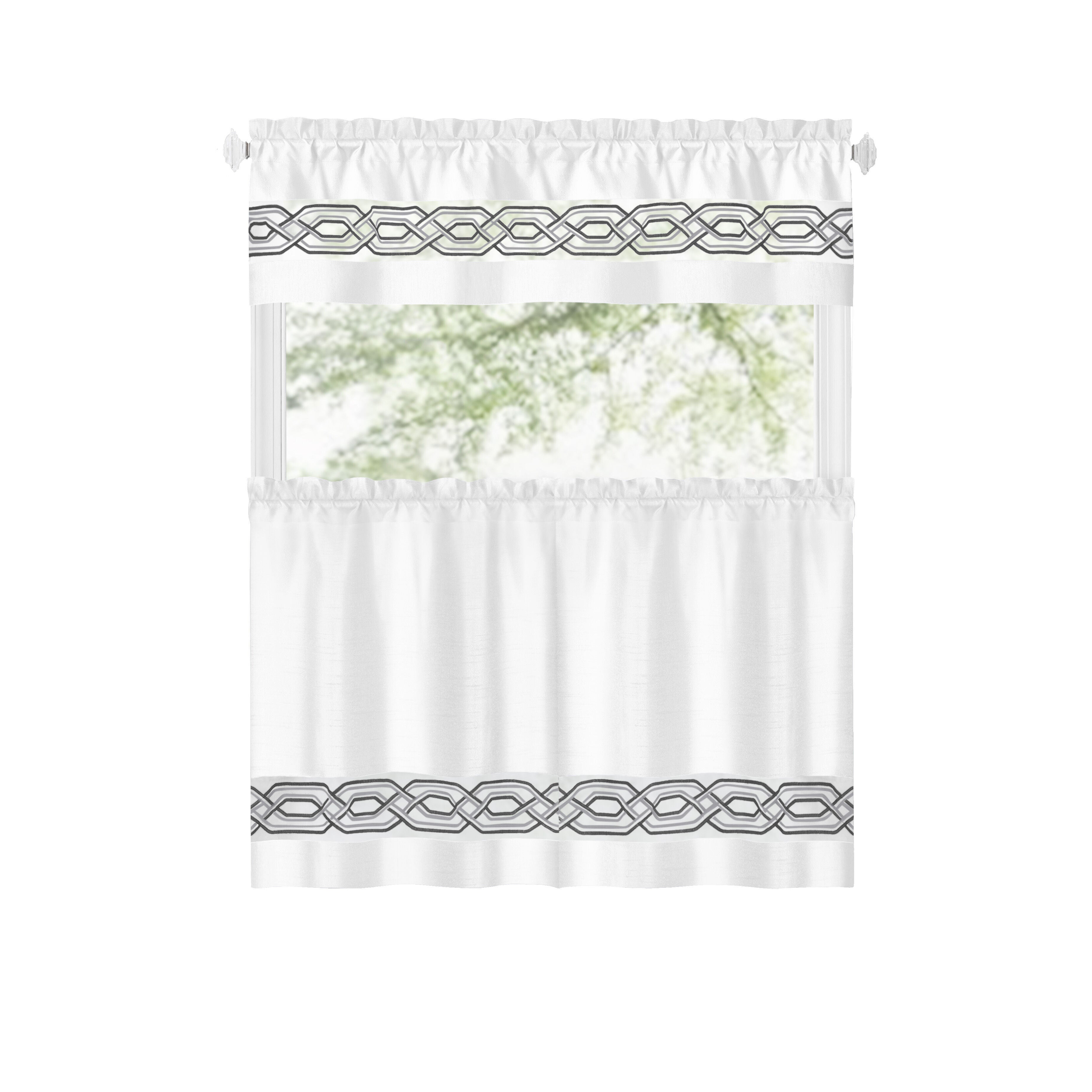 Paige Tier and Valance Window Curtain Set, WHITE, alternate image number 2