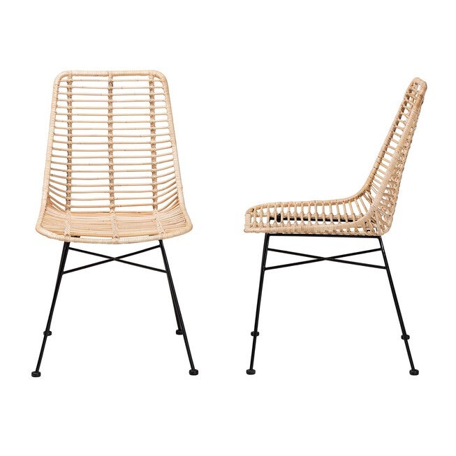 Manhattan Modern Bohemian Natural Brown Rattan And Black Metal Dining Chair, , alternate image number 2