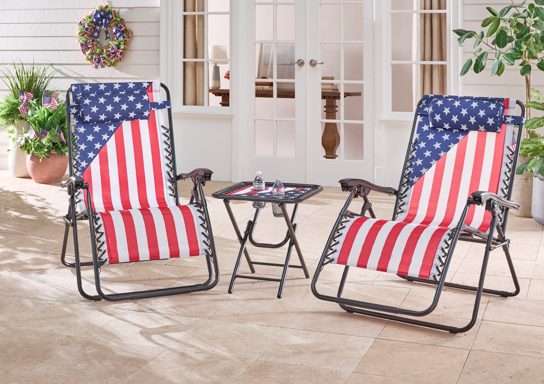 3-Pc. Americana Zero Gravity Chair and Table Set, RED WHITE BLUE, hi-res image number 0