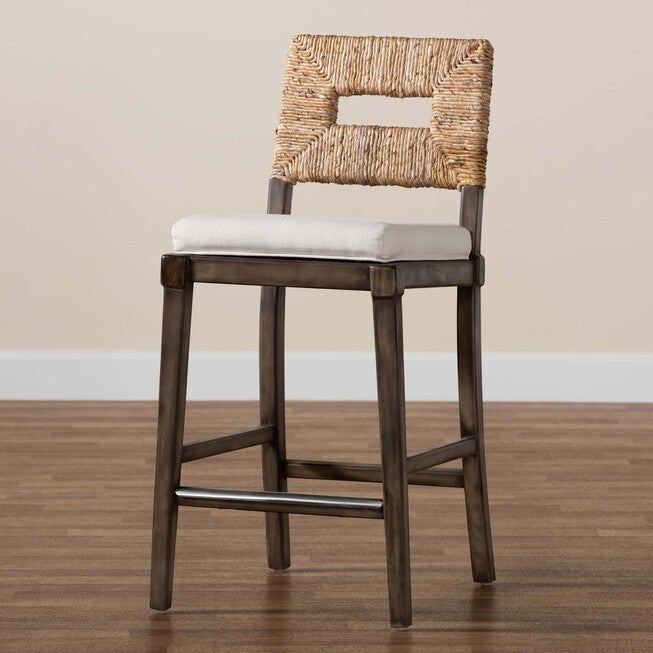 Porsha Modern Bohemian Dark Brown Finished Mahogany Wood And Natural Rattan Counter Stool, , alternate image number 7