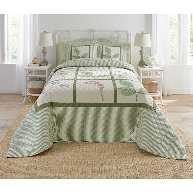 Garden Stripe Bedspread, SAGE, hi-res image number 0