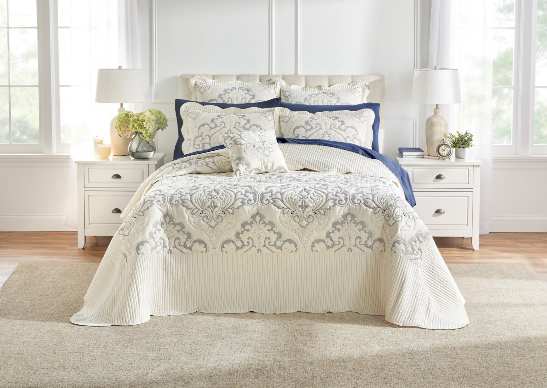 Amelia Bedspread, IVORY NAVY, hi-res image number 0