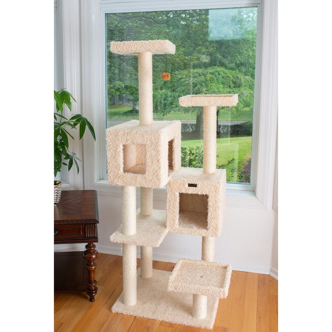 Multi-Level Real Wood Cat Tree With Two Condos Perches, , on-hover image number 1