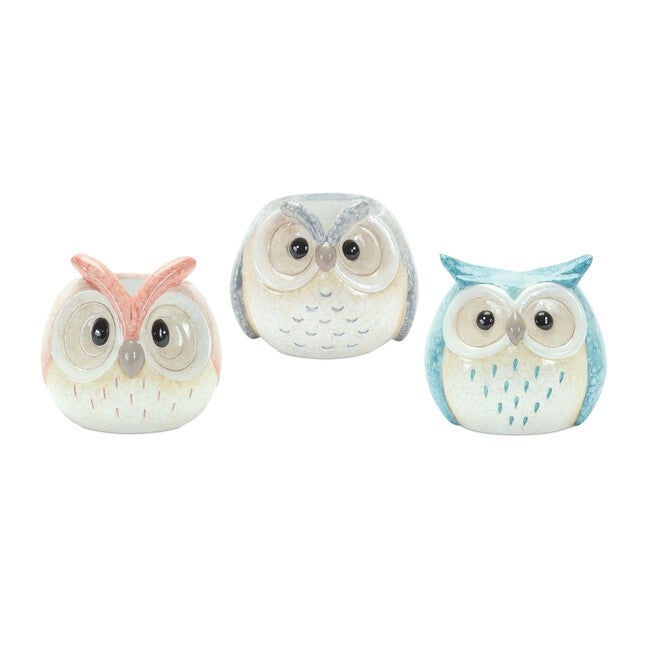 Whimsical Pastel Terra Cotta Owl Figurine (Set of 12), BLUE PINK GREY, hi-res image number null