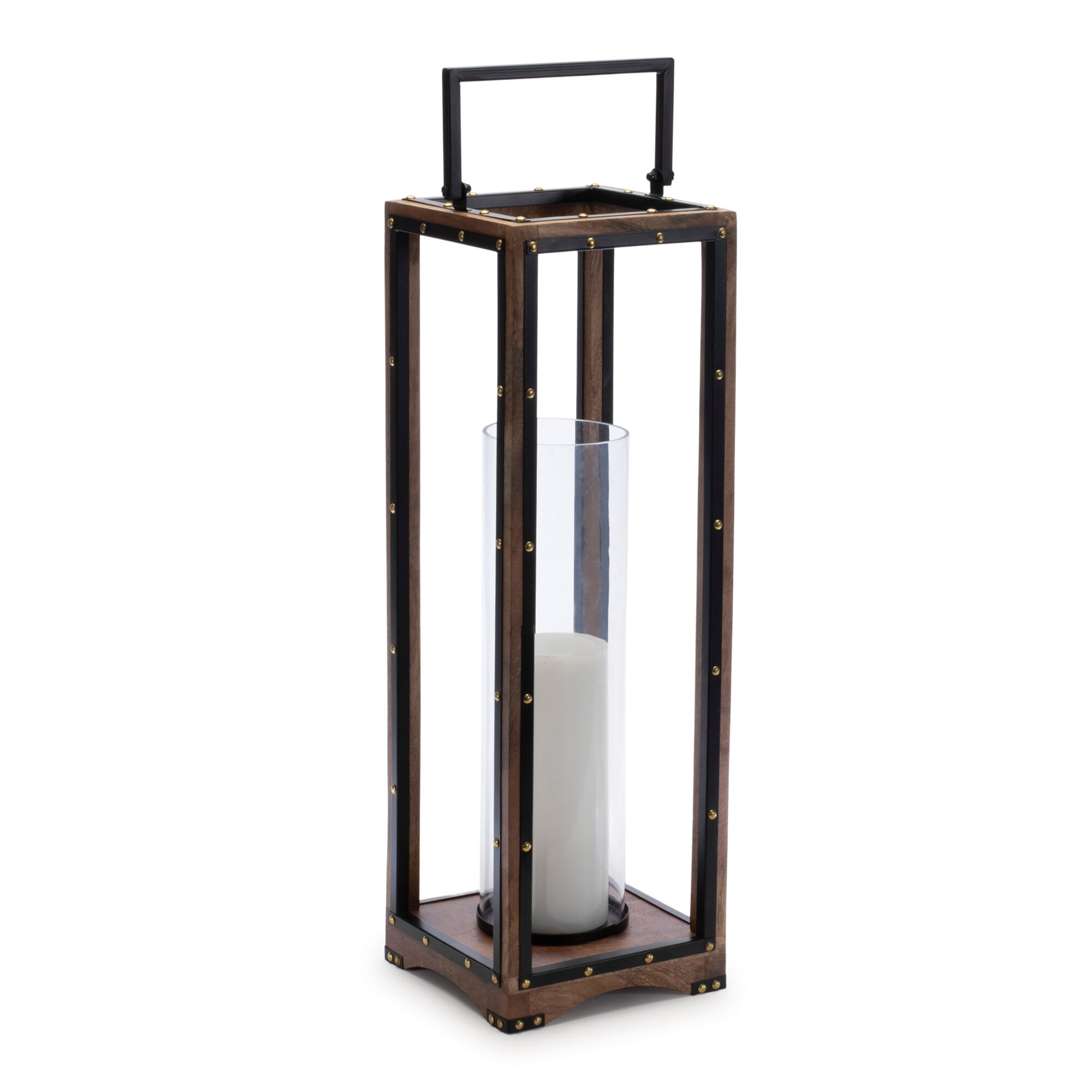 Framed Candle Holder with Rivet Detail 25.25 inchesH, BLACK, alternate image number 1