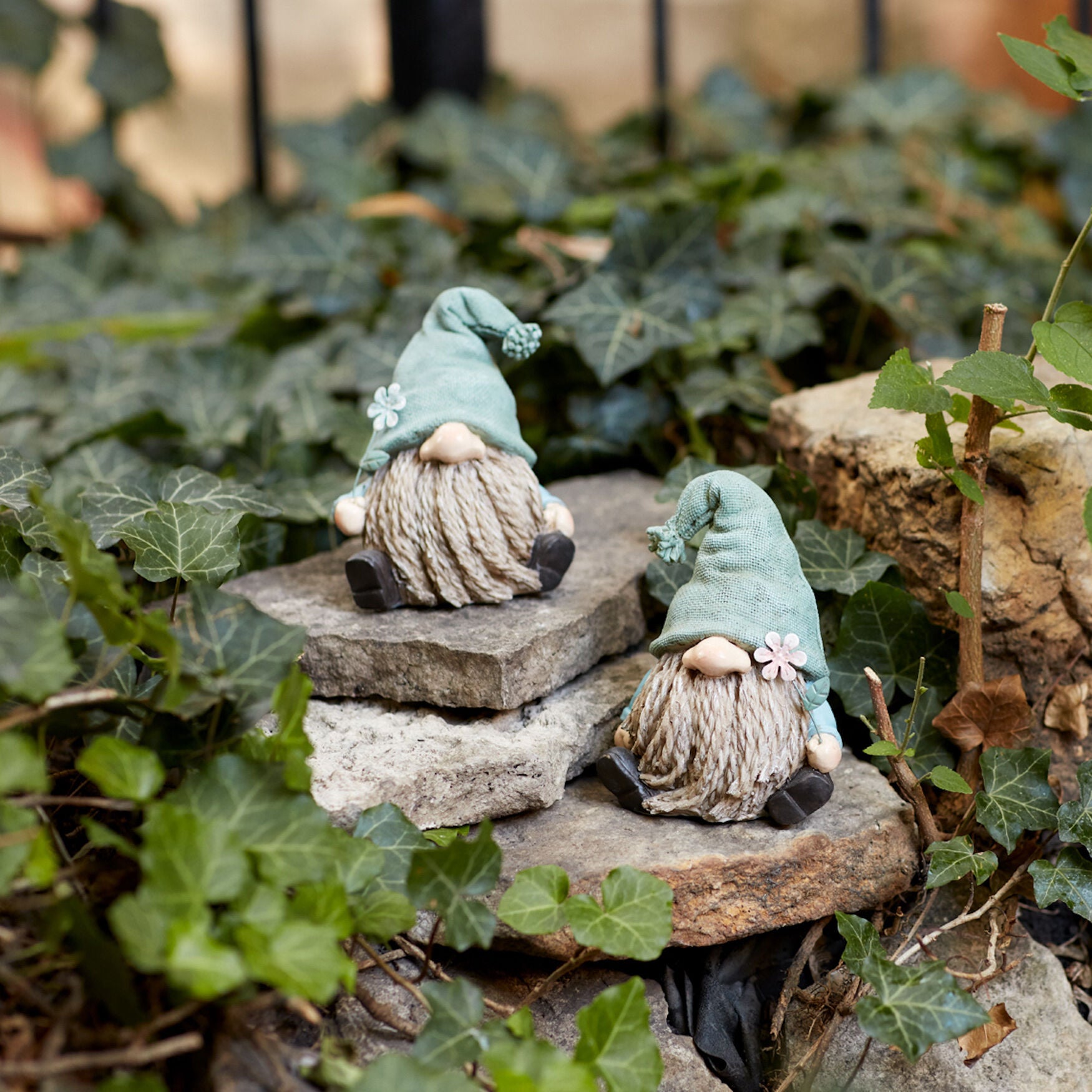Stone Garden Gnome Figurine With Flower Stem Accent (Set Of 4), , alternate image number 3