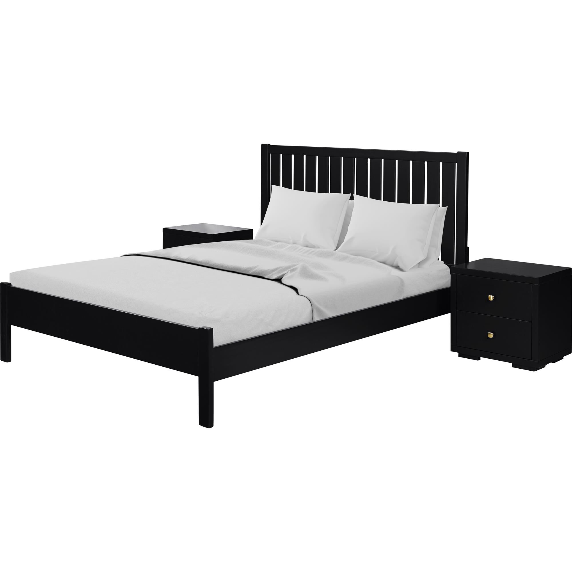 Graham Wooden Platform Bed in Walnut, King with 2 Nightstands, BLACK, alternate image number 1