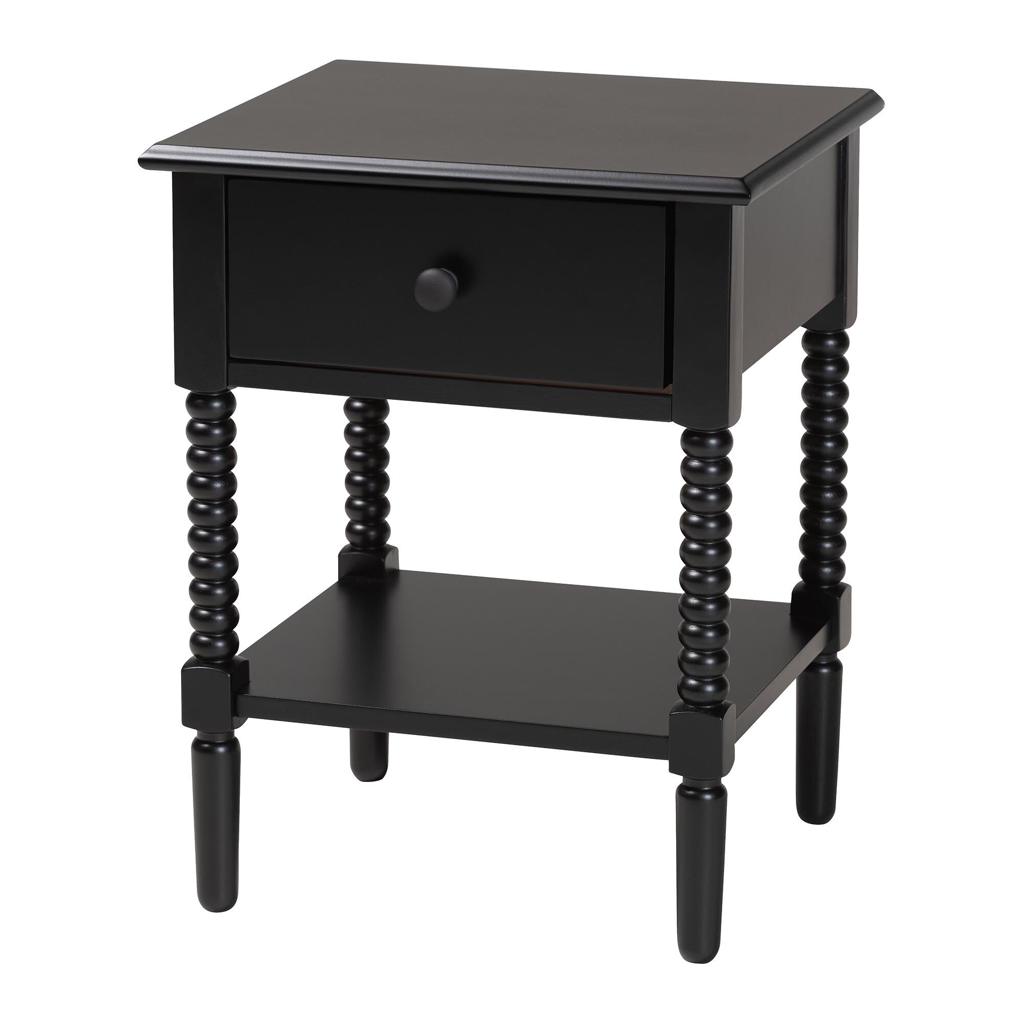 Baxton Studio Braith Farmhouse Black Spindle Wood 1-Drawer Nightstand, BLACK, alternate image number 1