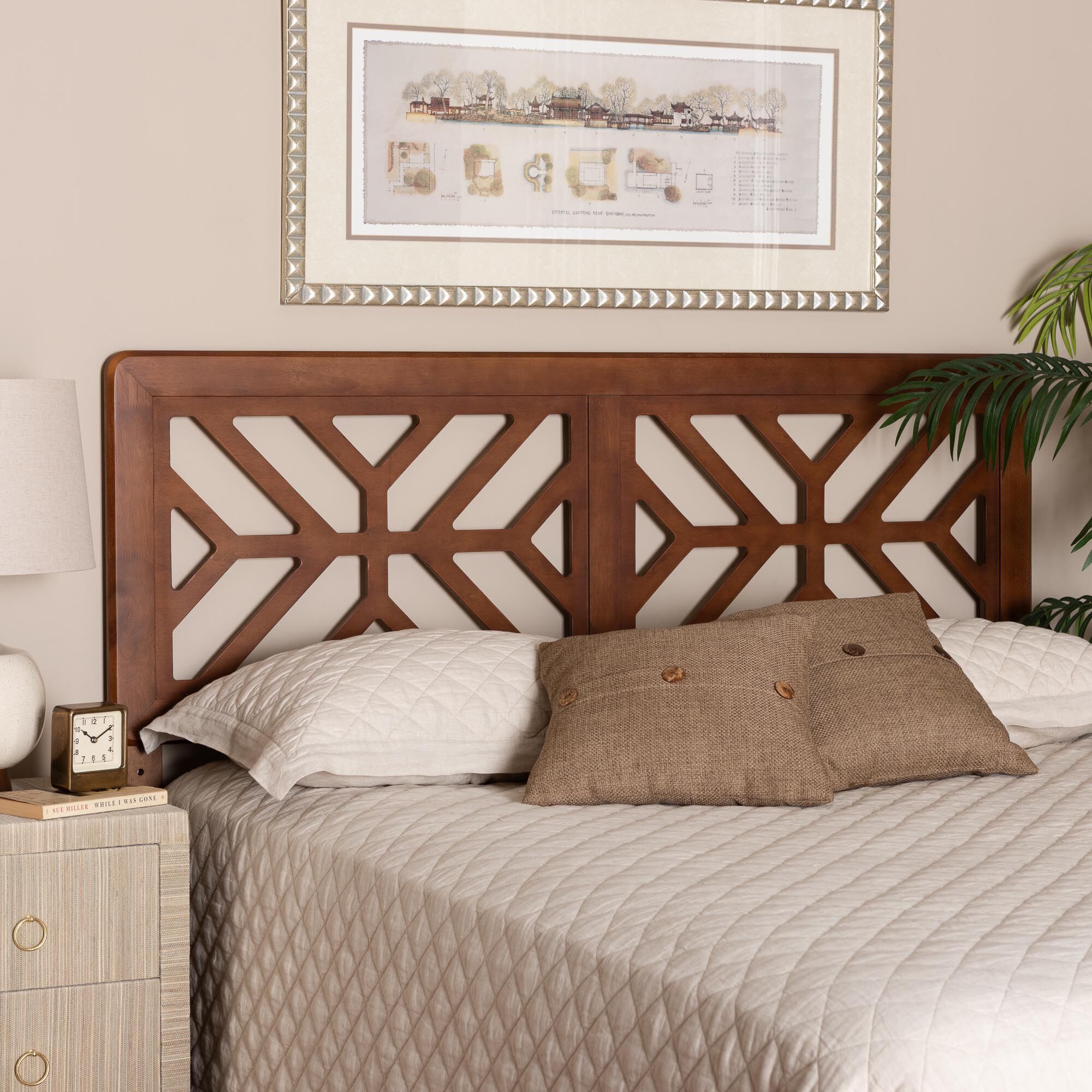 Kalare Wood Headboard with Geometric Cutout Design, Queen, BROWN, alternate image number 4