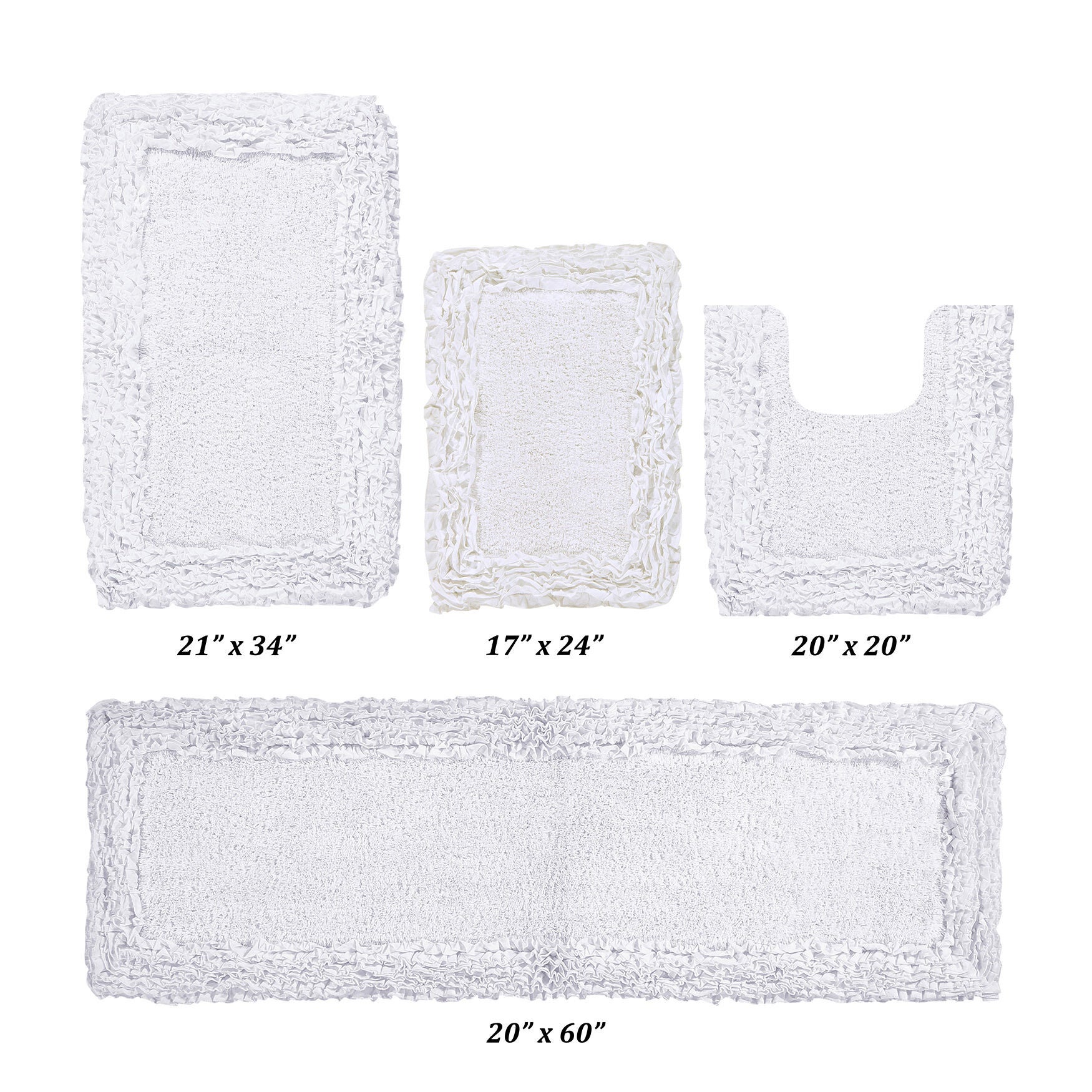 Shaggy Border Bath Rug Mat, 5 Pc Set, (17 inches X 24 inches | 20 inches X 20 inches | 21 inches X 34 inches | 24 inches X 40 inches | 20 inches X 60 inches), WHITE, hi-res image number 0