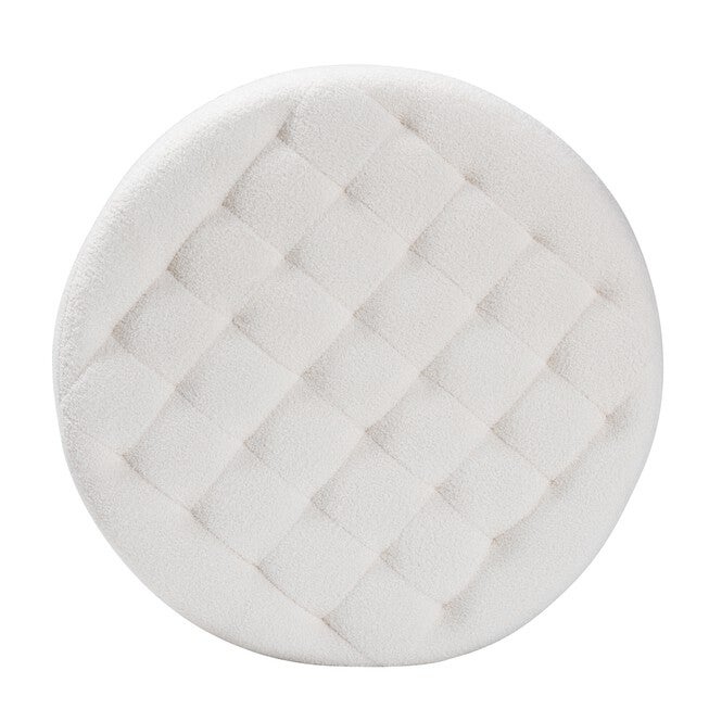 Athena Modern And Contemporary Ivory Boucle Upholstered And Black Finished Wood Round Ottoman, , on-hover image number null